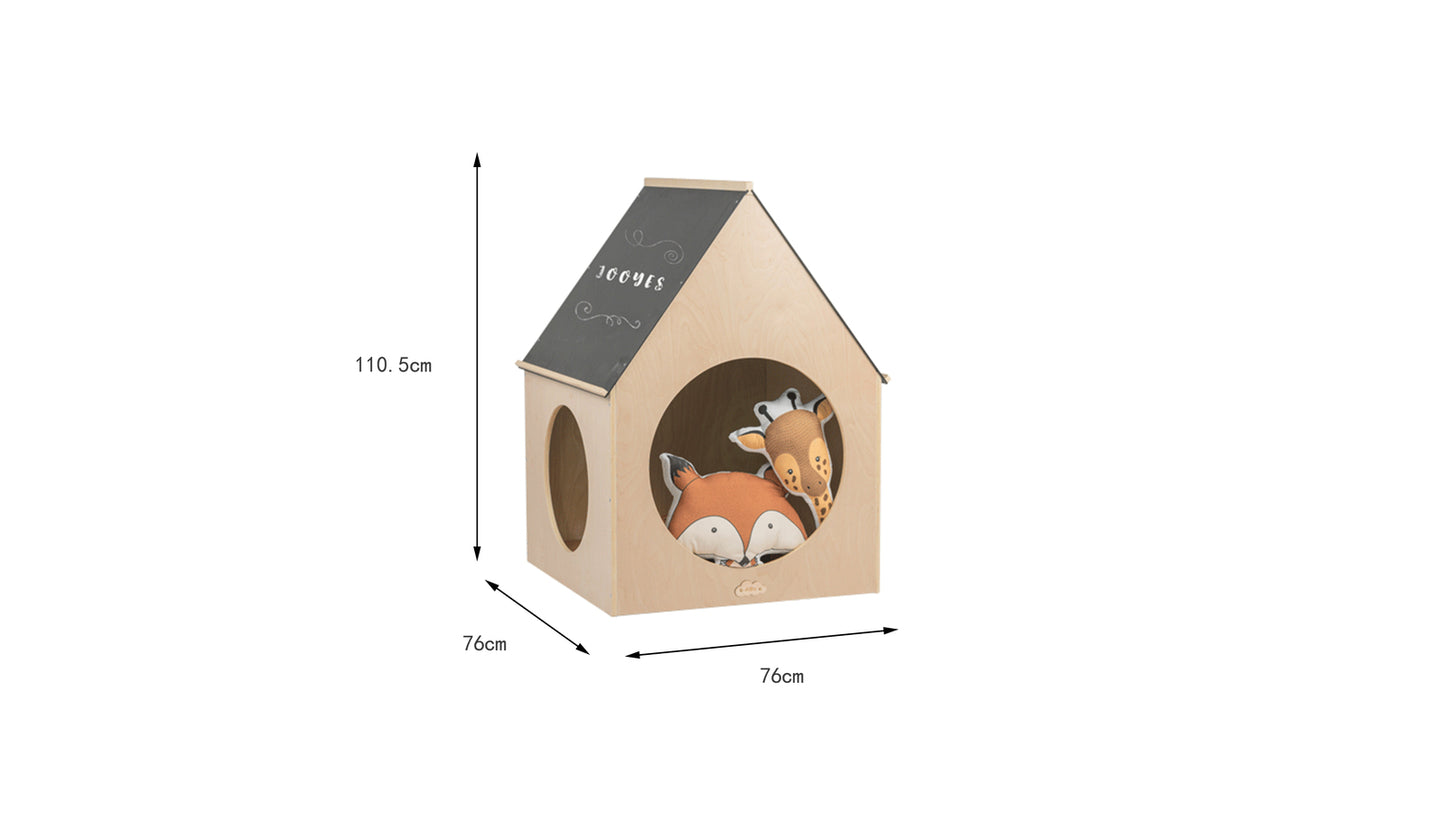 Jooyes Kids Wooden Cubby House Playhouse With Blackboard Roof